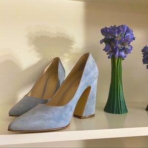 NINE WEST | Baby Blue Suede Block-Heel Pointed-Toe Pumps